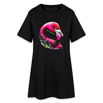 Flamingo - Frauen T-Shirt-Kleid - Schwarz - Vorne