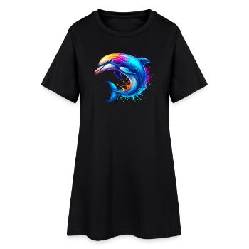 Delfin - Frauen T-Shirt-Kleid - Schwarz - Vorne