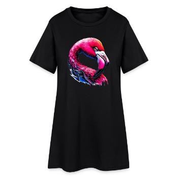 Flamingo - Frauen T-Shirt-Kleid - Schwarz - Vorne