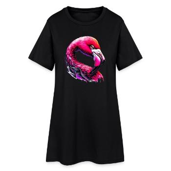 Flamingo - Frauen T-Shirt-Kleid - Schwarz - Vorne