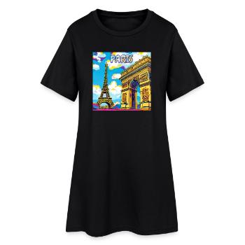 Paris Pop Art: Eiffel-Arc-Traumlandschaft - Frauen T-Shirt-Kleid - Schwarz - Vorne