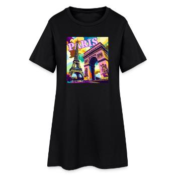 Pariser Pop-Art-Skyline - Frauen T-Shirt-Kleid - Schwarz - Vorne