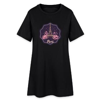 Paris Blossom Eiffel Icon on Purple - Women’s T-Shirt Dress - black - Front
