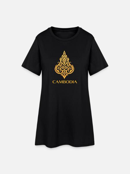 Cambodia Ornate Flame Motif - Women’s T-Shirt Dress - black