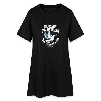 Suche Frieden Psalm 34:15 Bibelvers Friedenstaube - Frauen T-Shirt-Kleid - Schwarz - Vorne