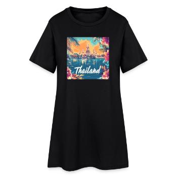 Temple Thaïlandais, Paradis floral au coucher de soleil - Robe T-shirt Femme - noir - Devant