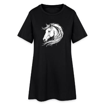 Elégant portrait de cheval avec crinière en blanc - Robe T-shirt Femme - noir - Devant