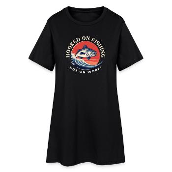 Accro à la pêche, pas au travail - Robe T-shirt Femme - noir - Devant