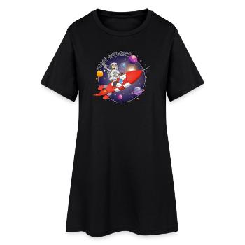Der Astronaut und die rote Rakete im All - Frauen T-Shirt-Kleid - Schwarz - Vorne