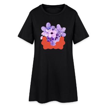 Purple Bloom with Coral Splash - Women’s T-Shirt Dress - black - Front