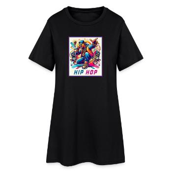 Hip-Hop Vibes – Rapper mit Mikrofon - Frauen T-Shirt-Kleid - Schwarz - Vorne