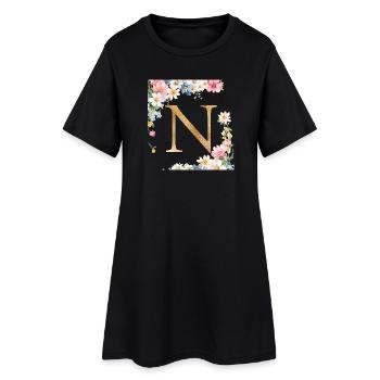 N Monogramm, Floral, personalisierbar - Frauen T-Shirt-Kleid - Schwarz - Vorne