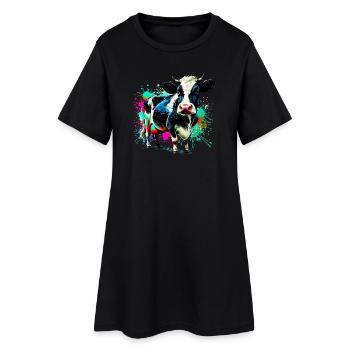 Kuh - Frauen T-Shirt-Kleid - Schwarz - Vorne