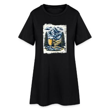 Bergpanorama mit Bierglas - Frauen T-Shirt-Kleid - Schwarz - Vorne