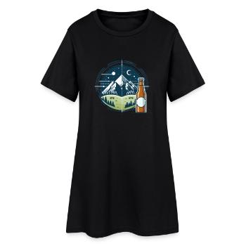 Paysage de montagne nocturne avec bouteille de bière - Robe T-shirt Femme - noir - Devant