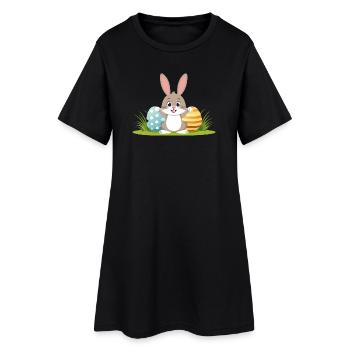 Happy Easter bunny with colorful Easter eggs - Women’s T-Shirt Dress - black - Front