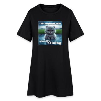Chat sous la pluie - Robe T-shirt Femme - noir - Devant