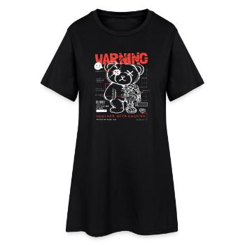 Warning Bear – Robotic Streetwear - Frauen T-Shirt-Kleid - Schwarz - Vorne