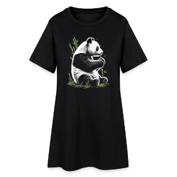 Panda mignon avec bambou vert - Robe T-shirt Femme - noir - Devant