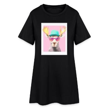Elch - Frauen T-Shirt-Kleid - Schwarz - Vorne