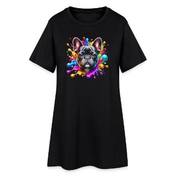 Bouledogue français avec des touches colorées de couleur - Robe T-shirt Femme - noir - Devant