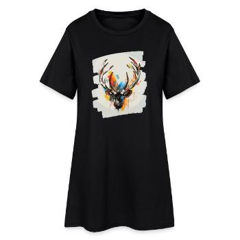 Cerf avec bois - Robe T-shirt Femme - noir - Devant