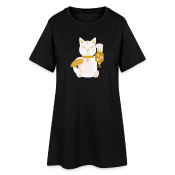 Maneki Neko L Chat porte-bonheur avec éventail et lanterne - Robe T-shirt Femme - noir - Devant