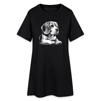 Portrait photoréaliste d’un beagle en position allongée - Robe T-shirt Femme - noir - Devant