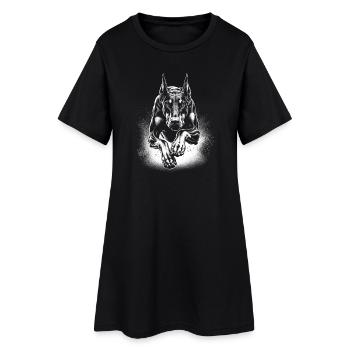 Dobermann im Lauf als fotorealistisches Porträt - Frauen T-Shirt-Kleid - Schwarz - Vorne