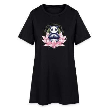 Panda méditant sur fleur de lotus - Robe T-shirt Femme - noir - Devant