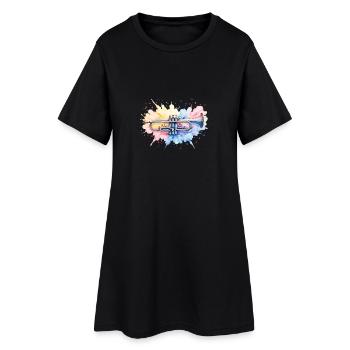 Trompette colorée Aquarelle Aquarelle Peinture Splash - Robe T-shirt Femme - noir - Devant