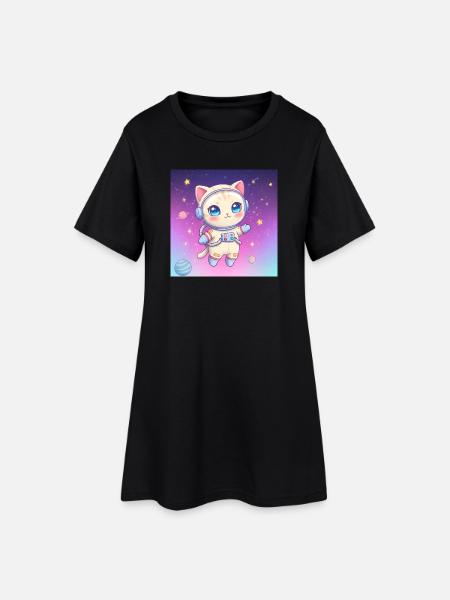 Chaton astronaute - Robe T-shirt Femme - noir