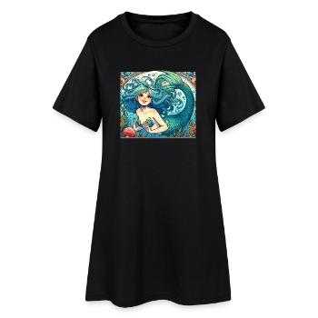 Sirène Sirène Cheveux Bleus Art Nouveau Cadeau - Robe T-shirt Femme - noir - Devant
