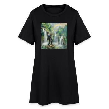 Trompettiste de jazz devant les cascades dans la jungle - Robe T-shirt Femme - noir - Devant