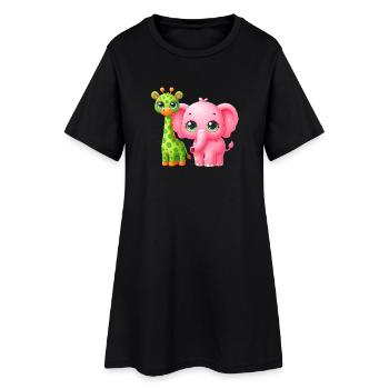 Cute Animal Friendship Illustration - Women’s T-Shirt Dress - black - Front