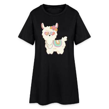 Süßes Lama Sommer - Frauen T-Shirt-Kleid - Schwarz - Vorne
