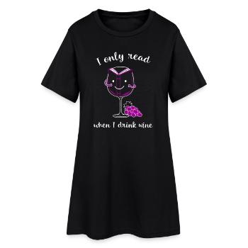 Je ne lis que quand je bois du vin. - Robe T-shirt Femme - noir - Devant