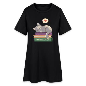 Chat et livres - Purrfect life - Robe T-shirt Femme - noir - Devant