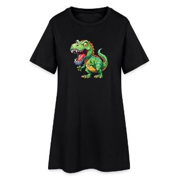 Cartoon tyrannosaurus rex roaring on white back - Women’s T-Shirt Dress - black - Front