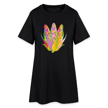 Colorful Vegetable Corn Design in Pop Art Style - Women’s T-Shirt Dress - black - Front