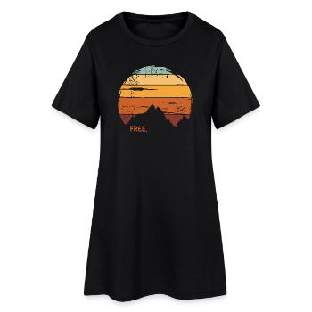 Icône de montagne rétro en plein air avec coucher de soleil - Robe T-shirt Femme - noir - Devant
