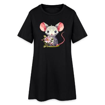 Souris avec églantier – joli motif pour enfants - Robe T-shirt Femme - noir - Devant