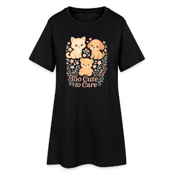 Too Cute to Care – Katze, Hund & Bär - Frauen T-Shirt-Kleid - Schwarz - Vorne