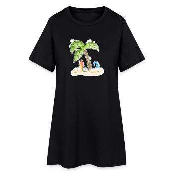 Surfbrett unter Palme - Frauen T-Shirt-Kleid - Schwarz - Vorne