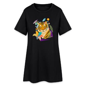 Tiger with Blossom – Powerful Nature Motif - Women’s T-Shirt Dress - black - Front