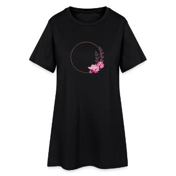 Cadre doré avec des fleurs rose-rouge – noble et ludique - Robe T-shirt Femme - noir - Devant