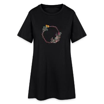 Hexagone à décor de fleurs - Robe T-shirt Femme - noir - Devant