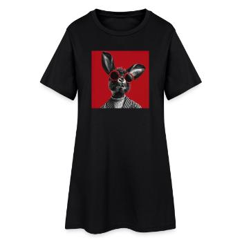 Lapin avec des lunettes de soleil sur fond rouge - Robe T-shirt Femme - noir - Devant