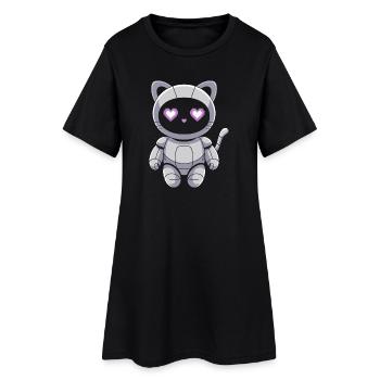 Robot chat câlin avec des yeux en cœur - Robe T-shirt Femme - noir - Devant