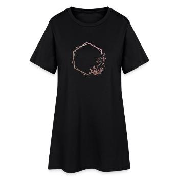 Hexagone rose dans un cadre double avec plante et fleur - Robe T-shirt Femme - noir - Devant